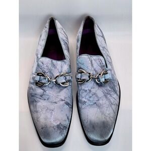 After Midnight Men's Marble Print Loafers Silver Chain Buckle Dress Shoes Size 8
